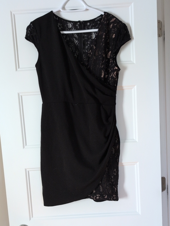 Eclipse Dresses & Skirts - Eclipse Black Lace-Trim Wrap Mini Dress